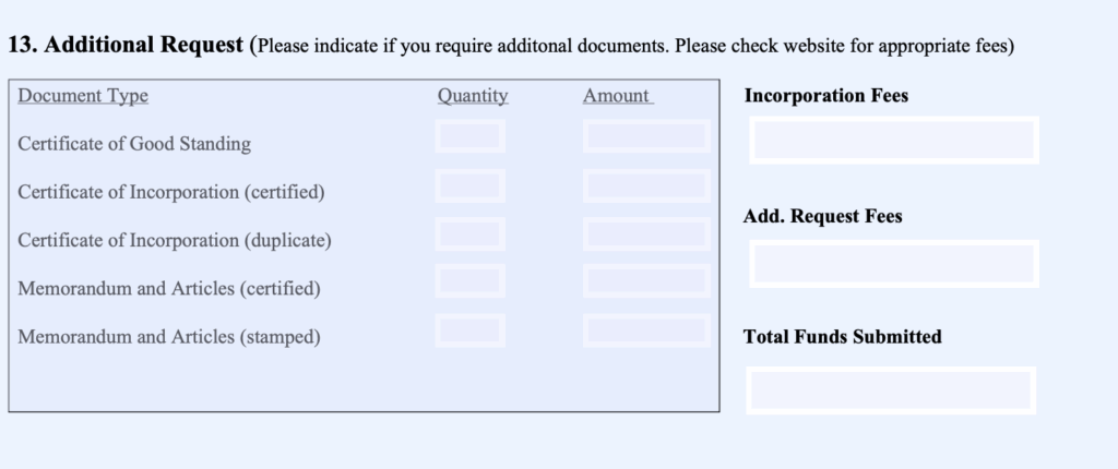 BVI Incorporation Form Section 13